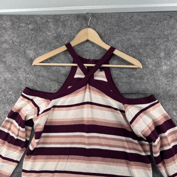 Torrid Sweater Womens Plus 2X Purple Pink Striped Cold Shoulder Knit 3/4 Sleeve - Picture 4 of 11